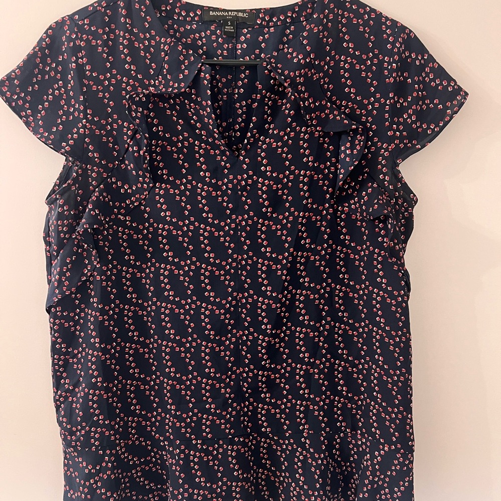 Banana Republic Black and Pink Notched Collar Blouse